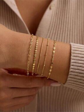 Dainty Simple Gold Bracelets for Women Stackable Satellite Paperclip‎